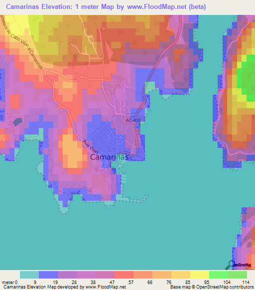 Camarinas,Spain Elevation Map