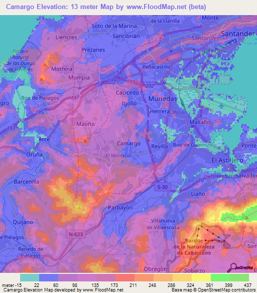 Camargo,Spain Elevation Map