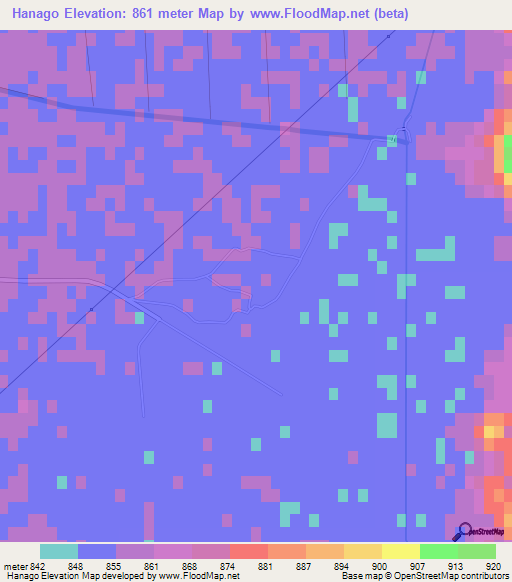 Hanago,Turkey Elevation Map