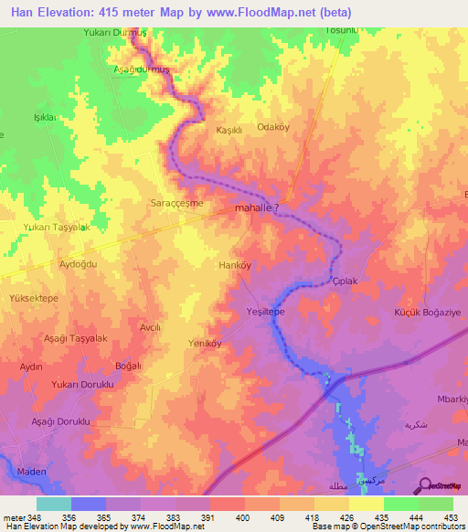 Han,Turkey Elevation Map