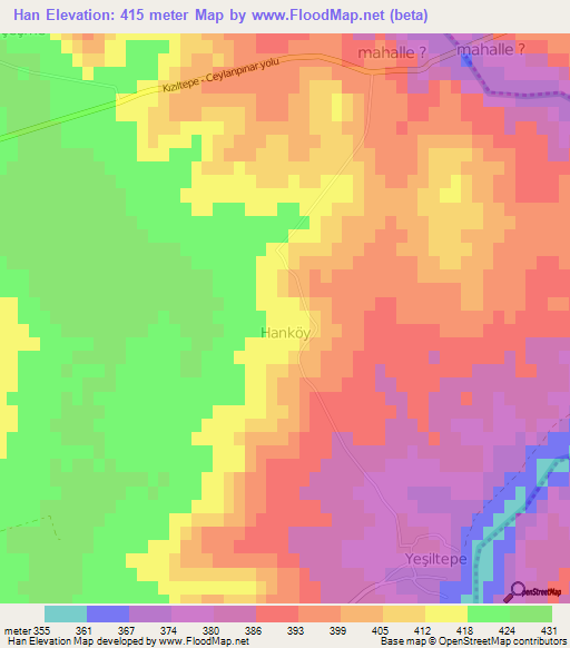 Han,Turkey Elevation Map