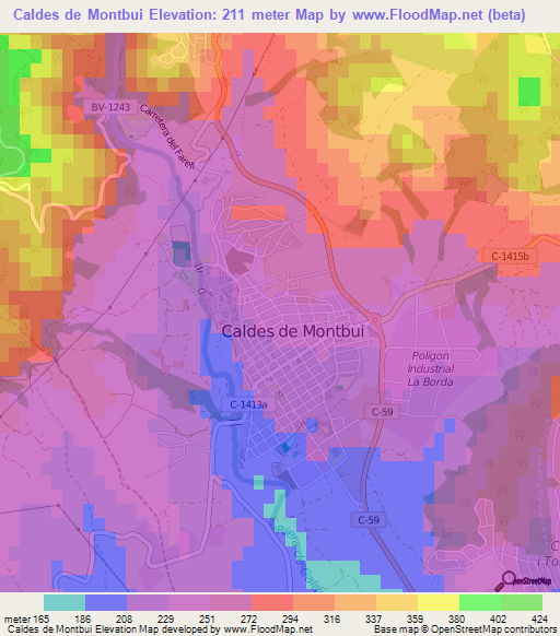 Caldes de Montbui,Spain Elevation Map