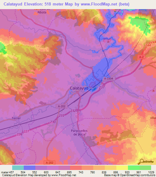 Calatayud,Spain Elevation Map