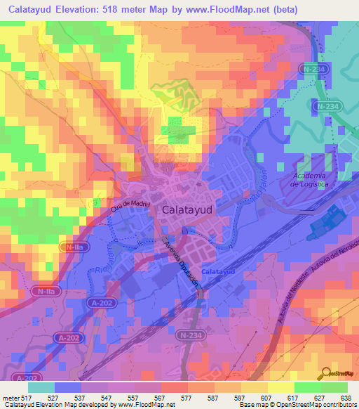 Calatayud,Spain Elevation Map