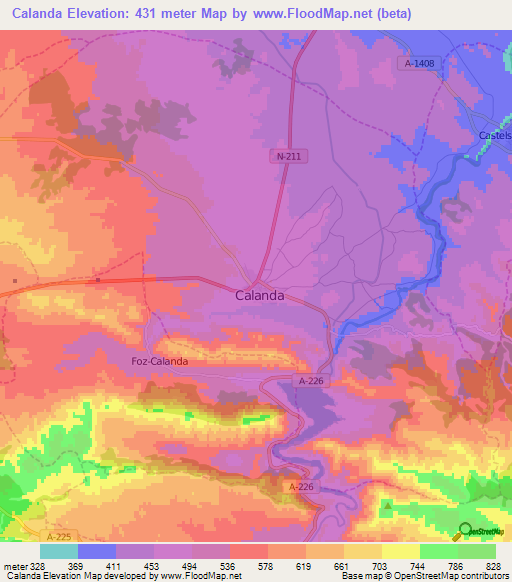 Calanda,Spain Elevation Map