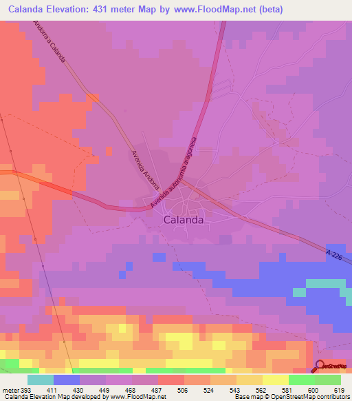 Calanda,Spain Elevation Map