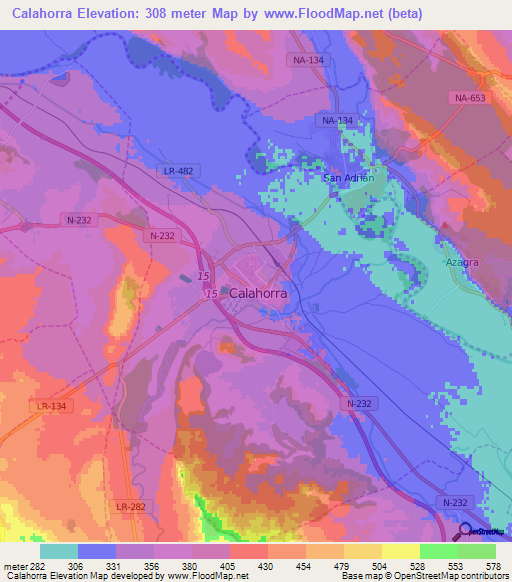 Calahorra,Spain Elevation Map