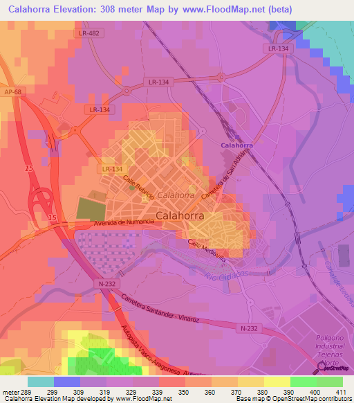 Calahorra,Spain Elevation Map