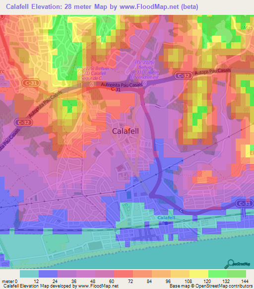 Calafell,Spain Elevation Map