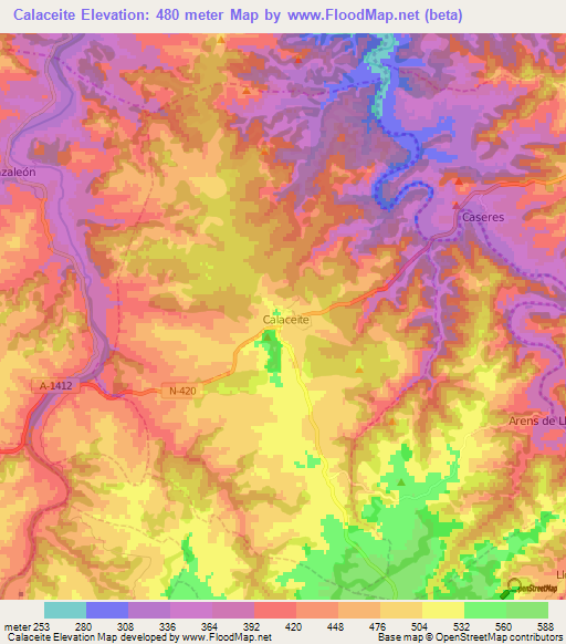 Calaceite,Spain Elevation Map