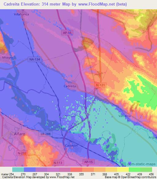 Cadreita,Spain Elevation Map