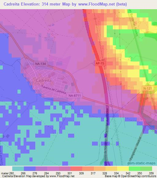 Cadreita,Spain Elevation Map