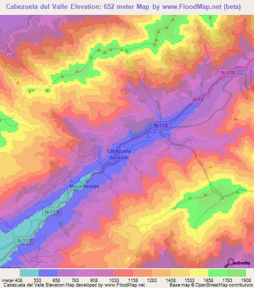 Cabezuela del Valle,Spain Elevation Map