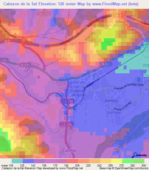 Cabezon de la Sal,Spain Elevation Map