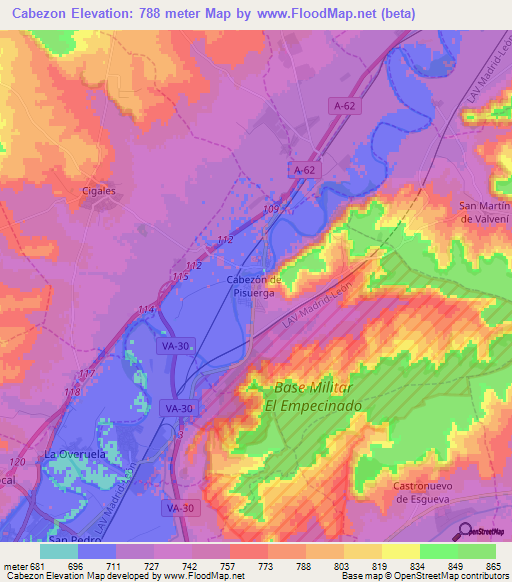 Cabezon,Spain Elevation Map