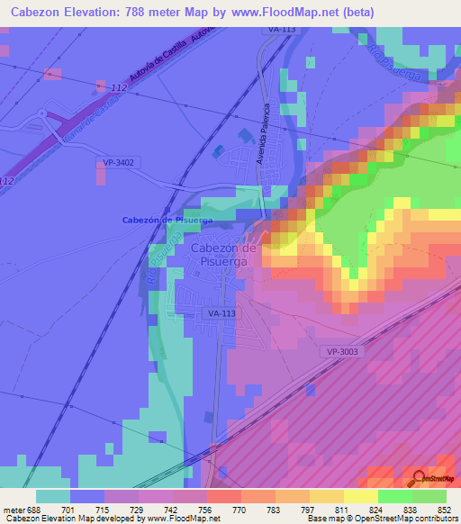 Cabezon,Spain Elevation Map