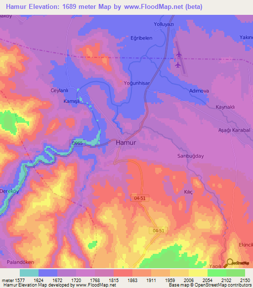 Hamur,Turkey Elevation Map