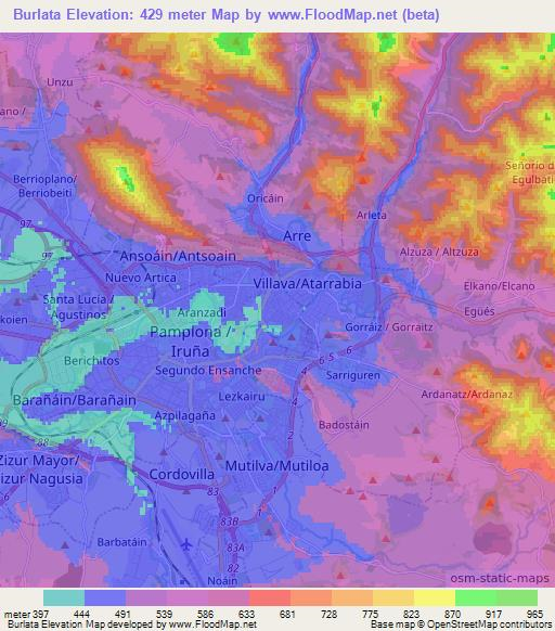 Burlata,Spain Elevation Map