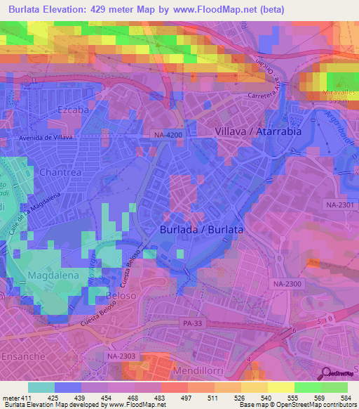 Burlata,Spain Elevation Map