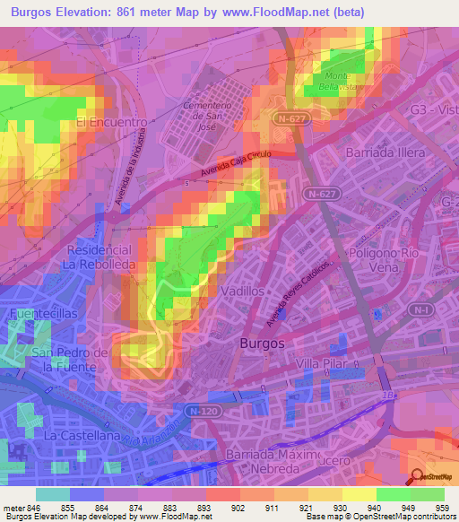 Burgos,Spain Elevation Map