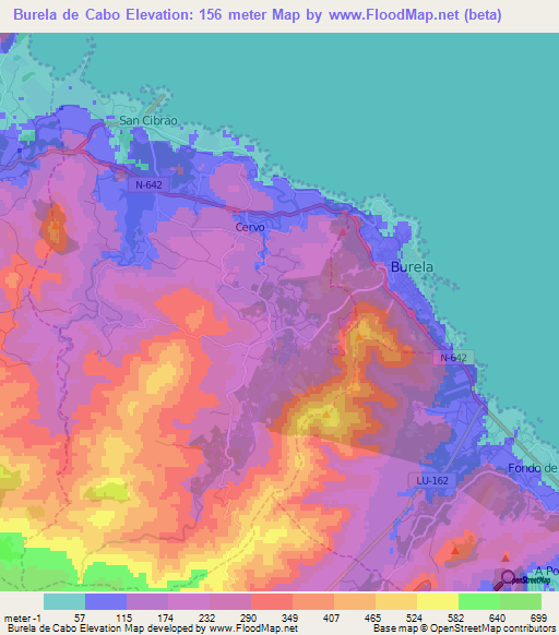 Burela de Cabo,Spain Elevation Map