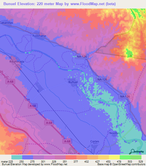 Bunuel,Spain Elevation Map