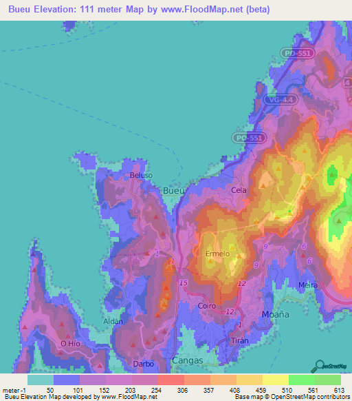 Bueu,Spain Elevation Map