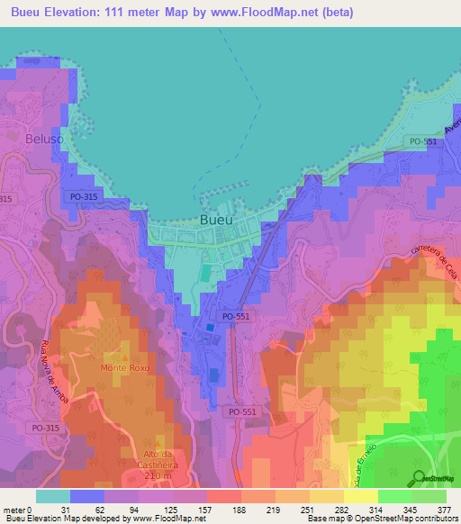 Bueu,Spain Elevation Map