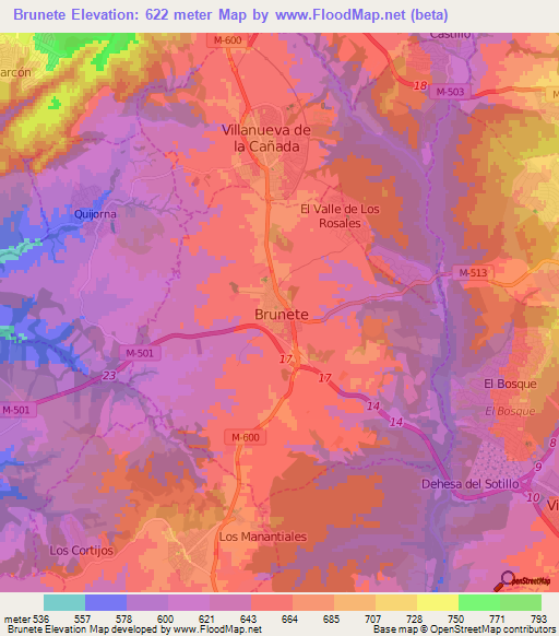 Brunete,Spain Elevation Map