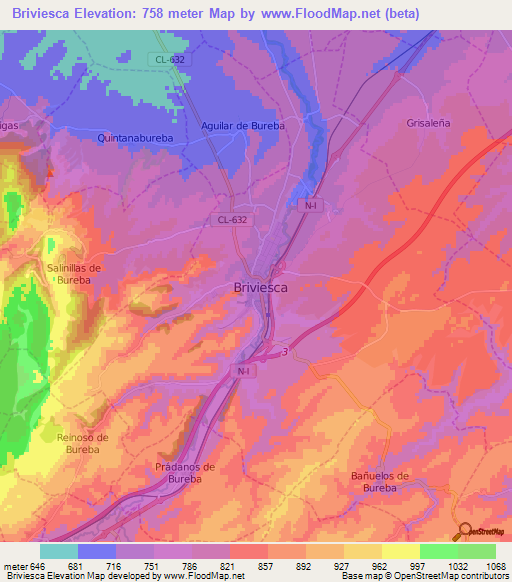 Briviesca,Spain Elevation Map