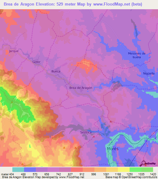 Brea de Aragon,Spain Elevation Map