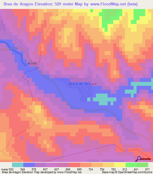 Brea de Aragon,Spain Elevation Map