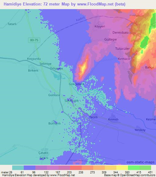 Hamidiye,Turkey Elevation Map