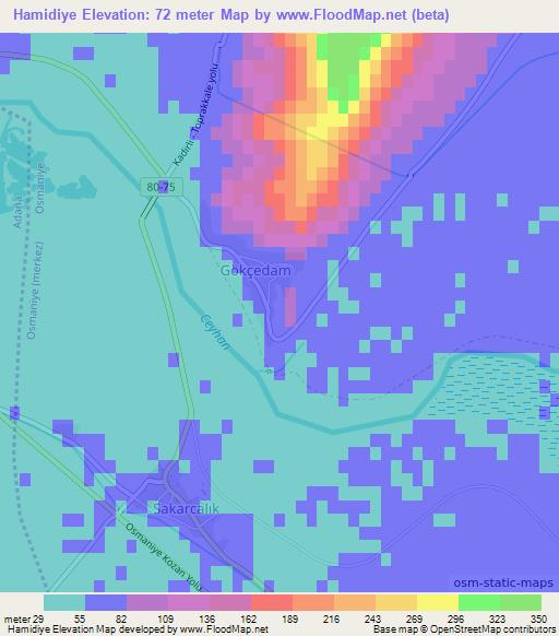 Hamidiye,Turkey Elevation Map