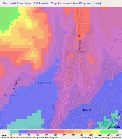 Hamamli,Turkey Elevation Map