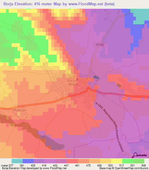 Borja,Spain Elevation Map