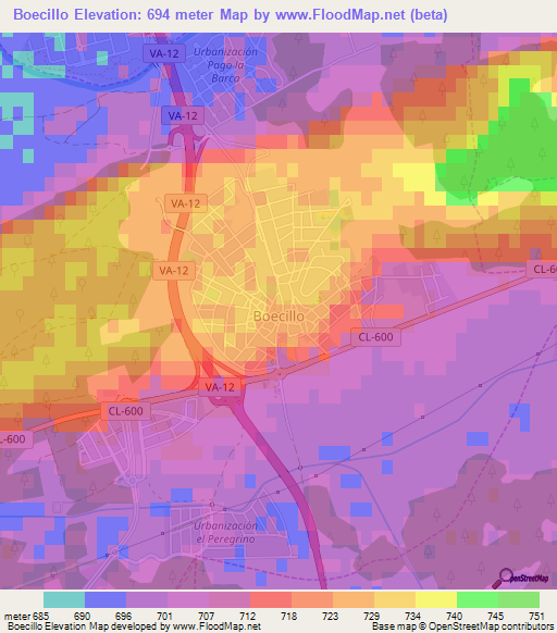 Boecillo,Spain Elevation Map