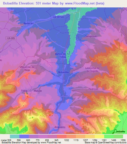 Bobadilla,Spain Elevation Map