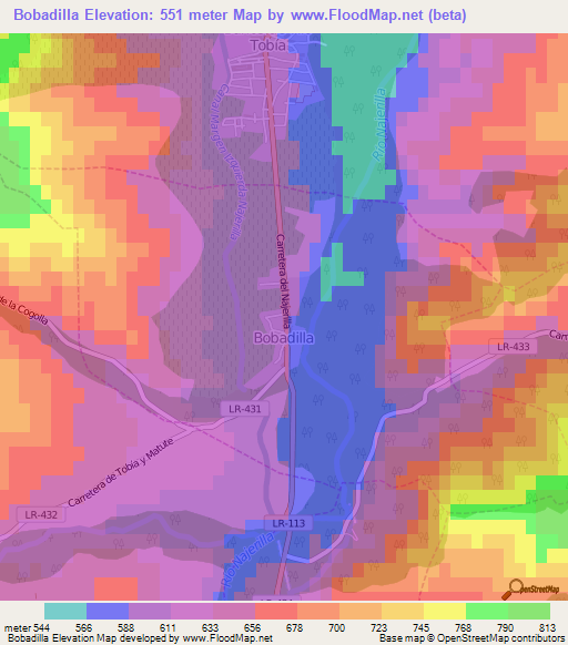 Bobadilla,Spain Elevation Map