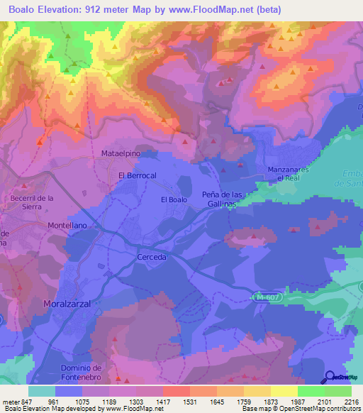 Boalo,Spain Elevation Map