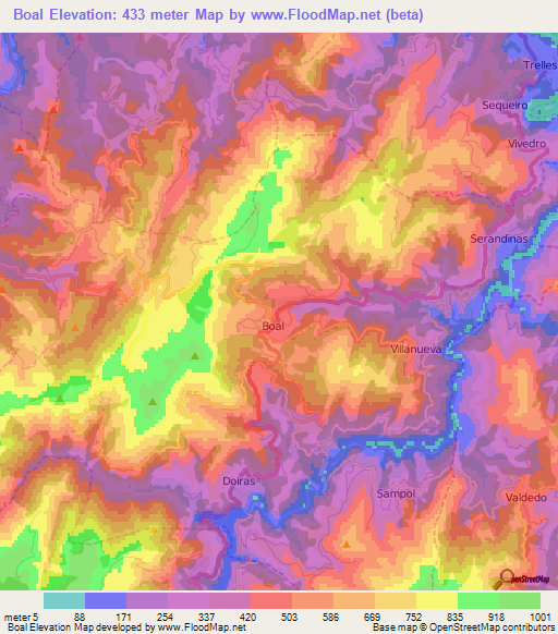 Boal,Spain Elevation Map