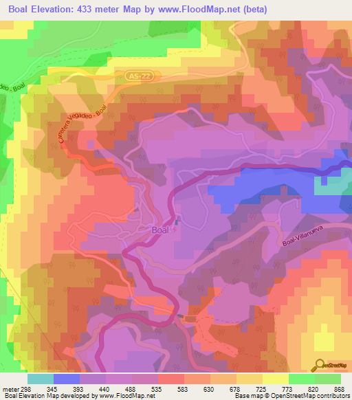 Boal,Spain Elevation Map