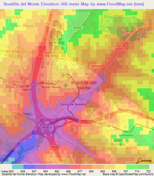 Boadilla del Monte,Spain Elevation Map