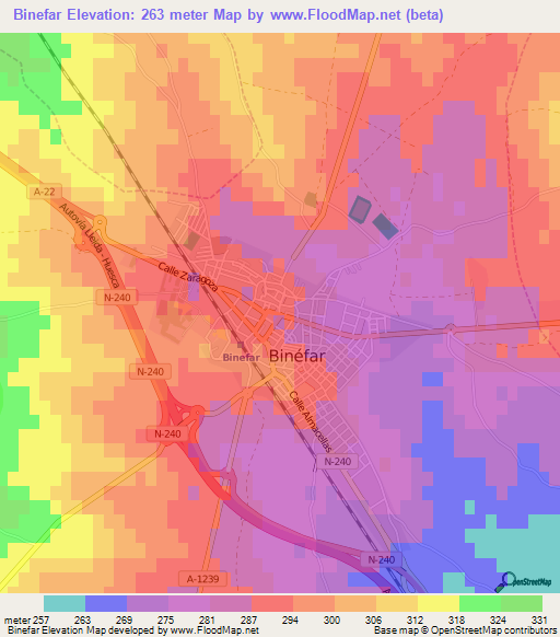 Binefar,Spain Elevation Map