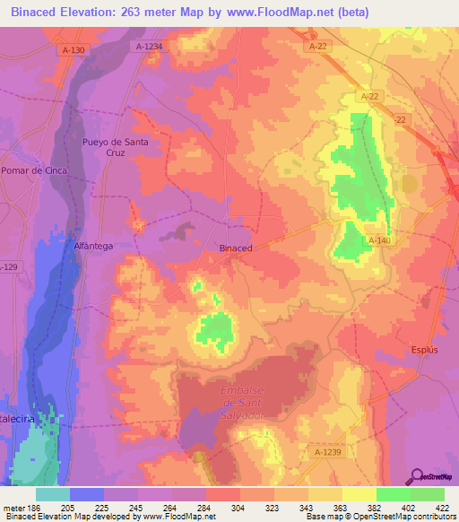 Binaced,Spain Elevation Map