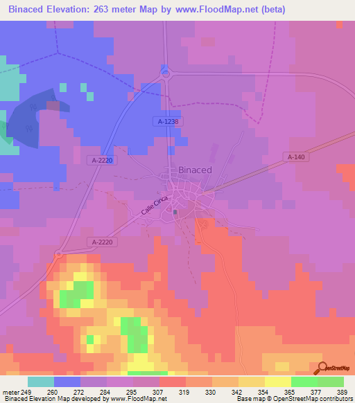 Binaced,Spain Elevation Map