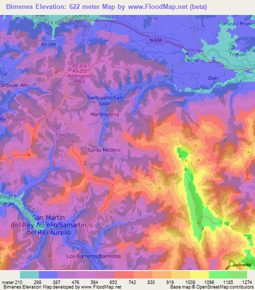 Bimenes,Spain Elevation Map