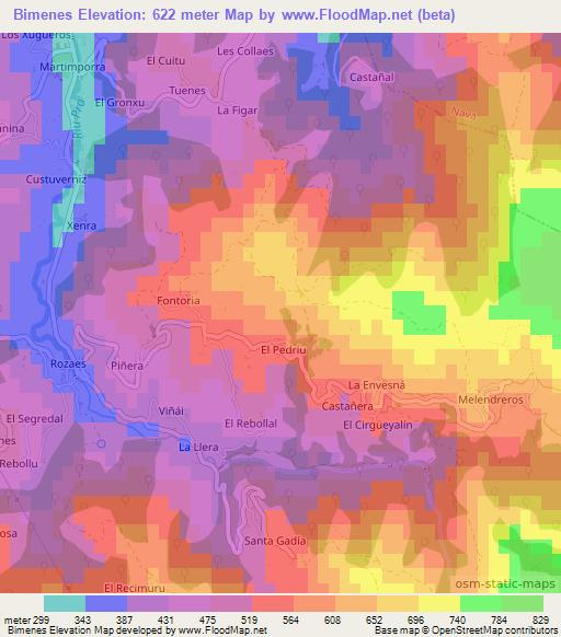 Bimenes,Spain Elevation Map