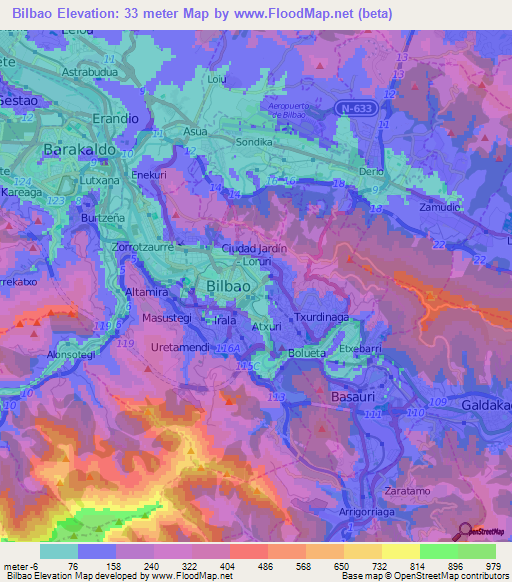 Bilbao,Spain Elevation Map