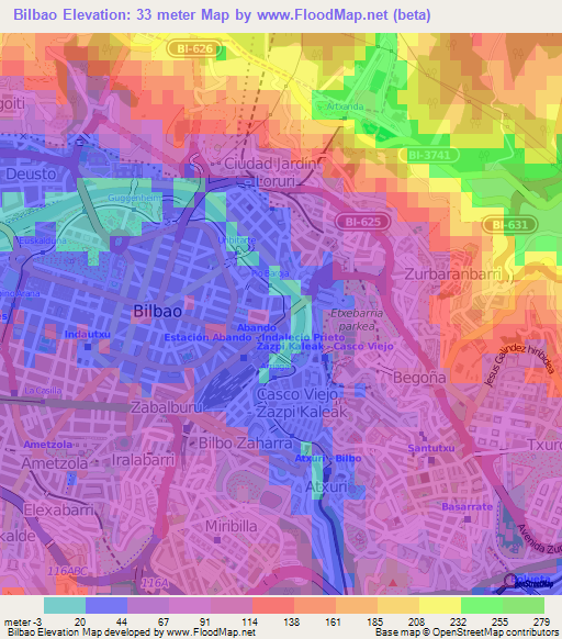 Bilbao,Spain Elevation Map